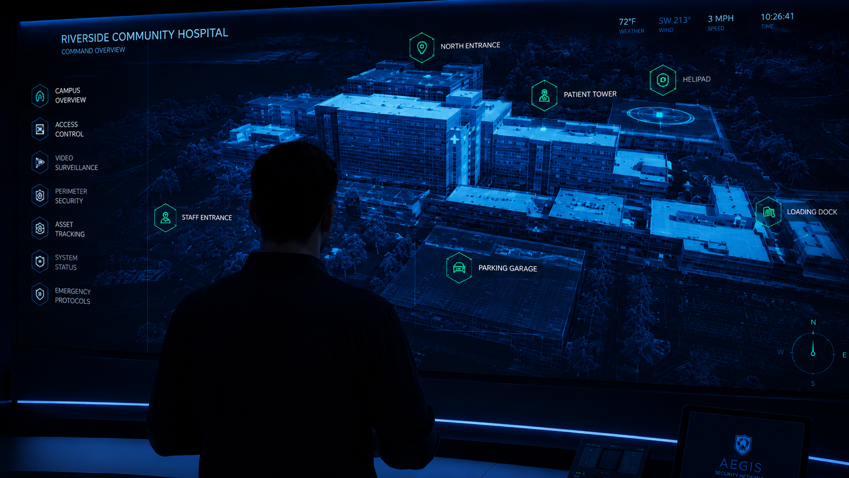 Command center display showing spatial model - same delivery architecture for listing page embedding
