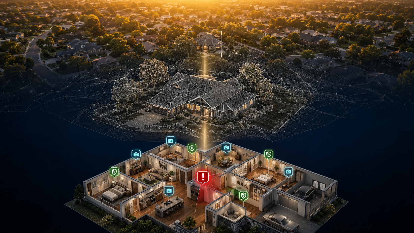 SkyGrain aerial to isometric scale transition - property spatial model overview